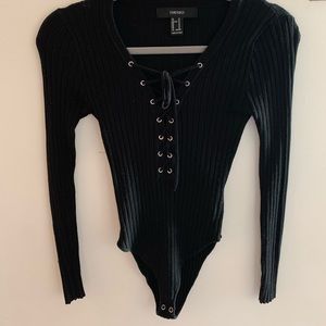 Forever 21 Black lace up sweater bodysuit